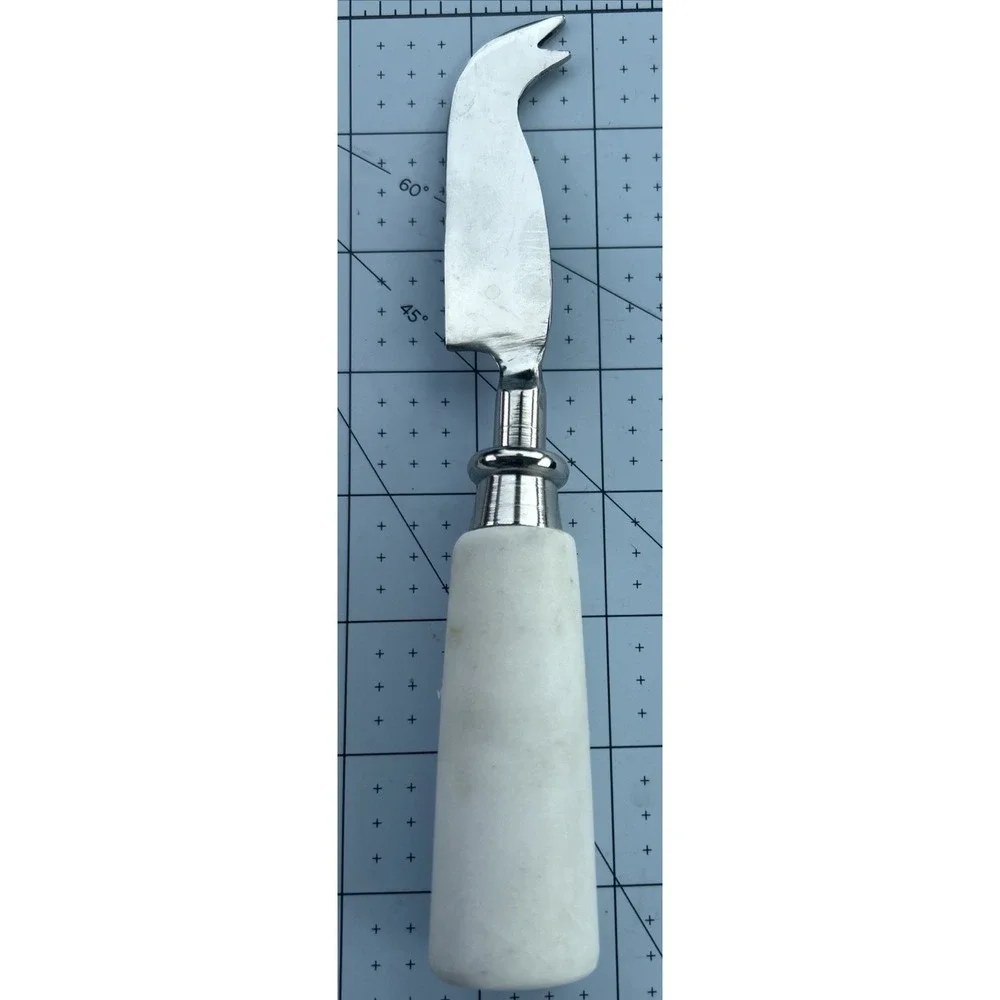Set of 2 Cheese Knives Marble Handle White Stainless Steel. Charcuterie Board.
